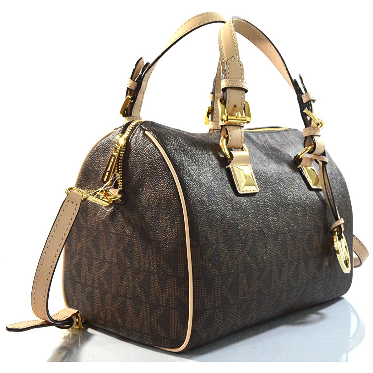 SpreeSuki - Michael Kors Grayson Signature Medium Satchel Brown ...